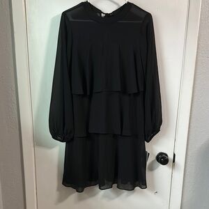 Sandra Darren Black Tiered Ruffled Cocktail Dress
